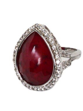 Rarities Carol Brodie Statement Cocktail Sterling Silver Ruby Doublet Topaz Ring